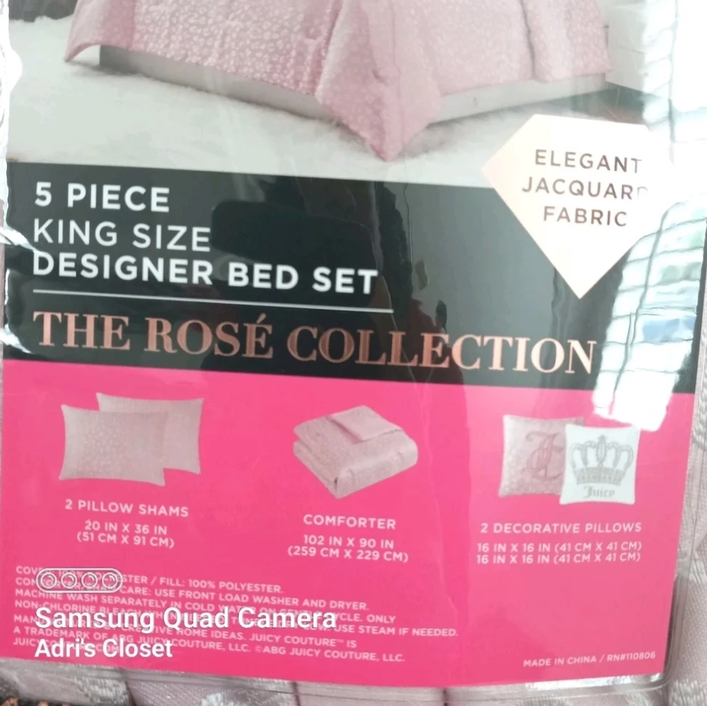 Juicy Couture Rose Collection King Pink Jacquard Animal Print 5Pc Bed Set NWT